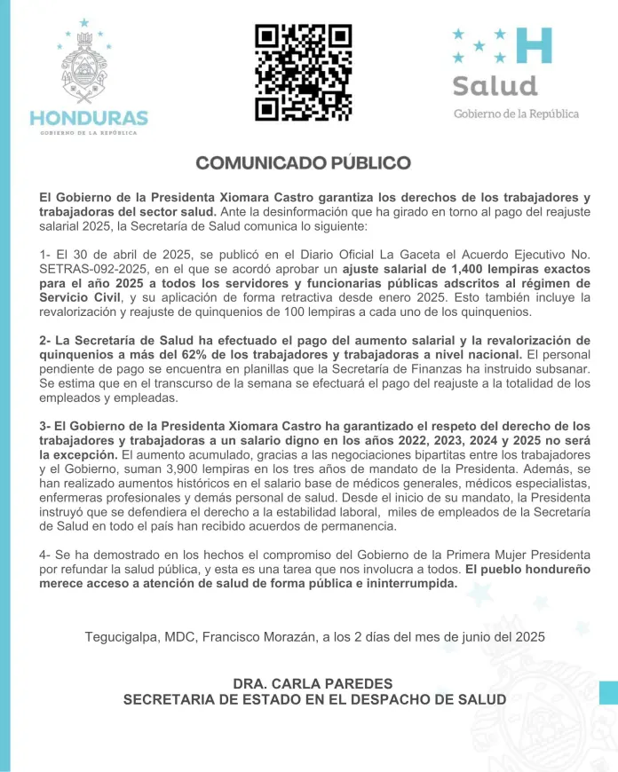 Gobierno garantiza pago total del reajuste salarial en salud en los próximos días 1 sesal asambleas medicos