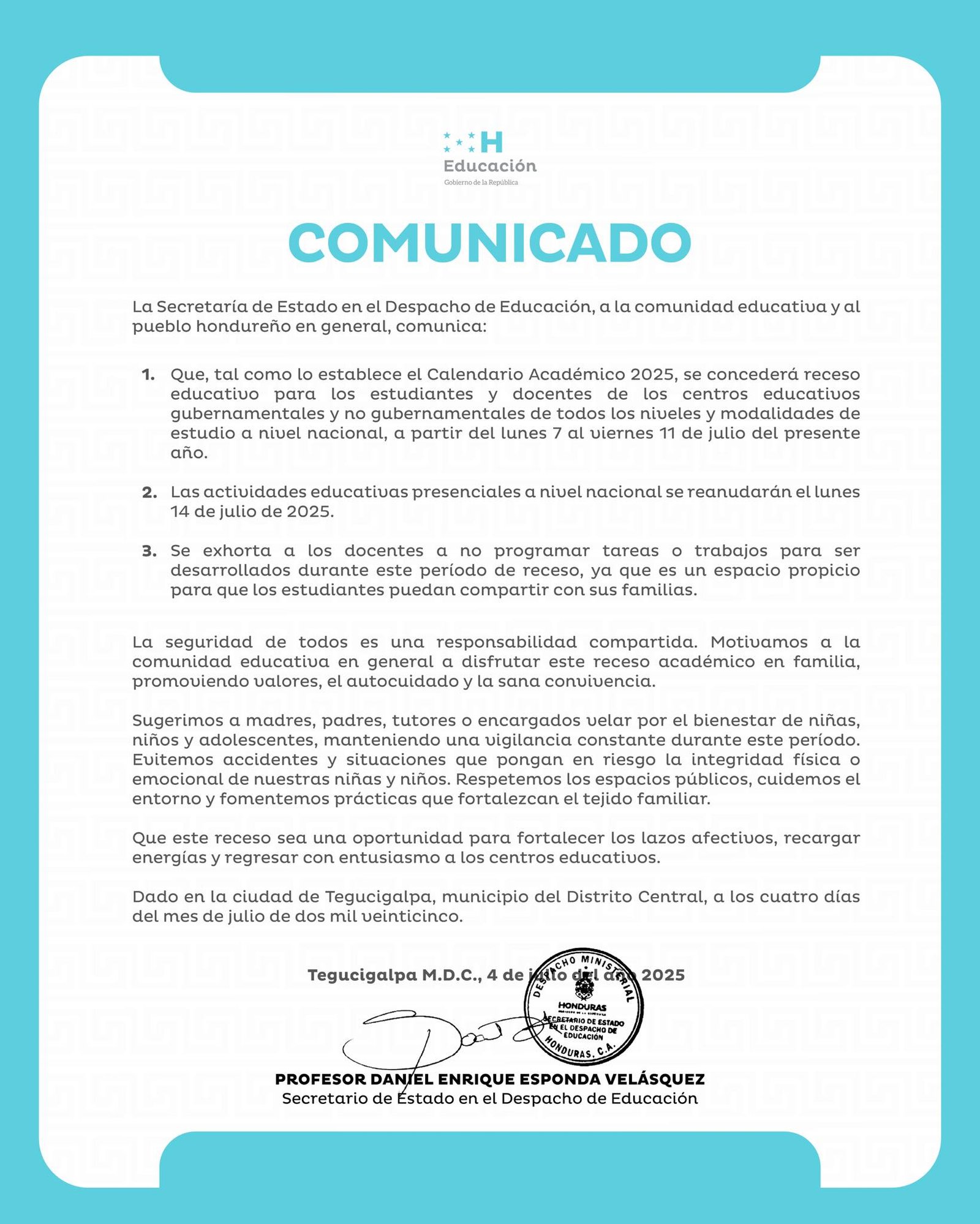 Educación concede semana de descanso a nivel nacional: estudiantes y maestros tendrán receso del 7 al 11 de julio 1 516401124 1136025638555839 7765101979975359660 n