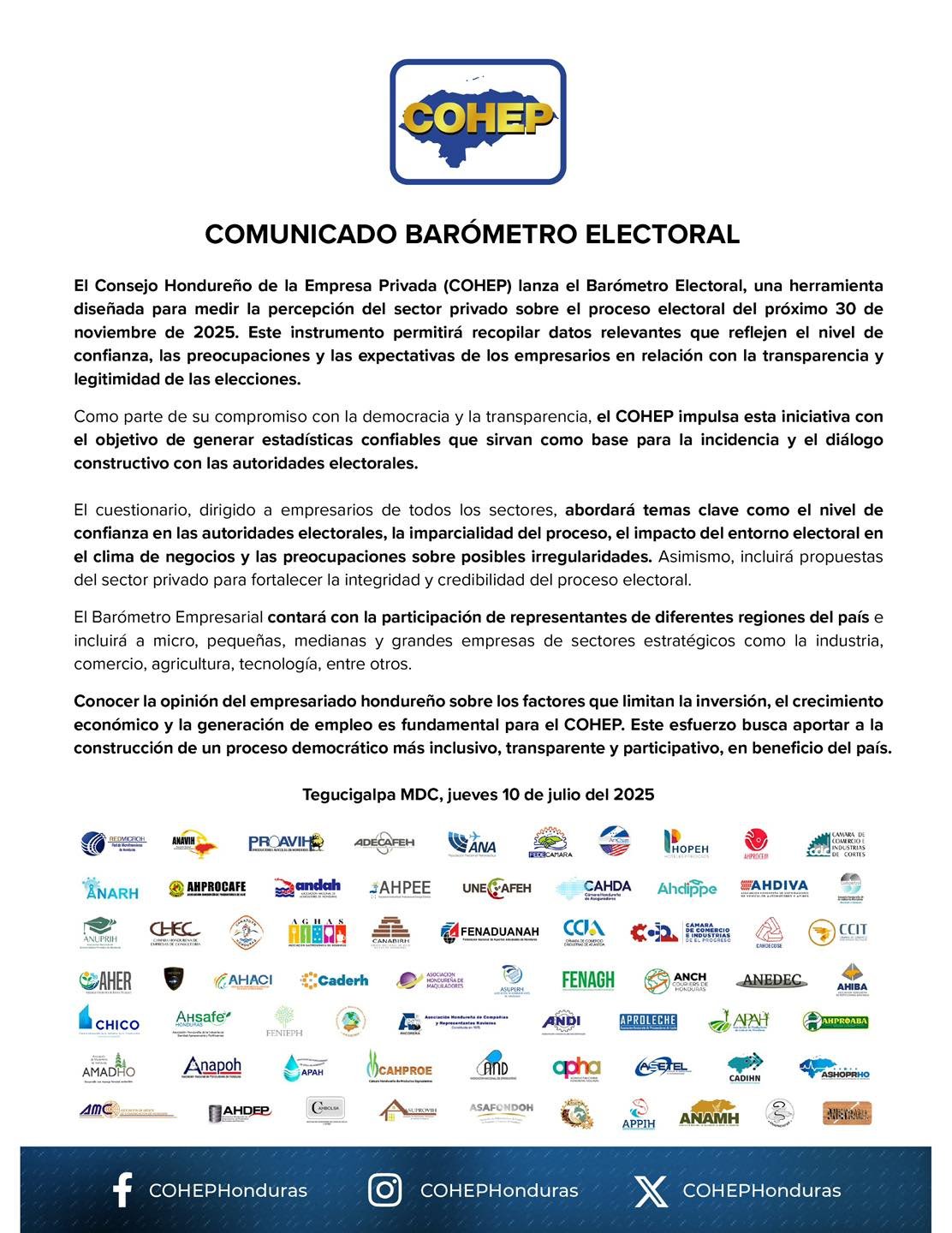 COHEP presenta Barómetro Electoral para medir confianza empresarial en elecciones de noviembre 1 518277045 1293674258789337 1808712695354997972 n