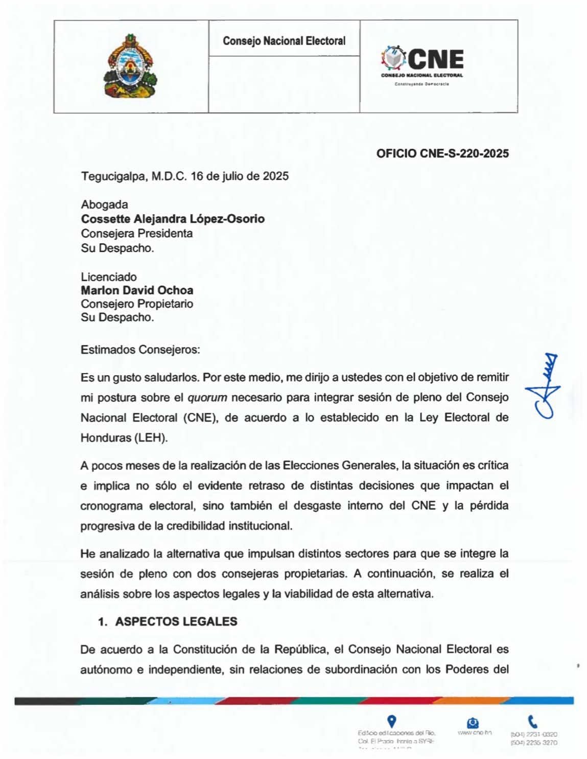 Ana Paola Hall oficializa su postura en carta dirigida al pleno del CNE: "Sesionar con dos es ilegal e insostenible" 2 WhatsApp Image 2025 07 16 at 11.21.46 AM