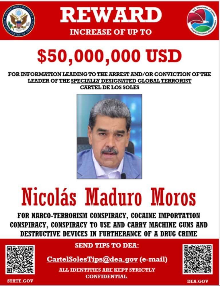 EE.UU. eleva a 50 millones la recompensa por Nicolás Maduro y lo acusa de narcotráfico 1 WhatsApp Image 2025 08 09 at 9.06.40 AM