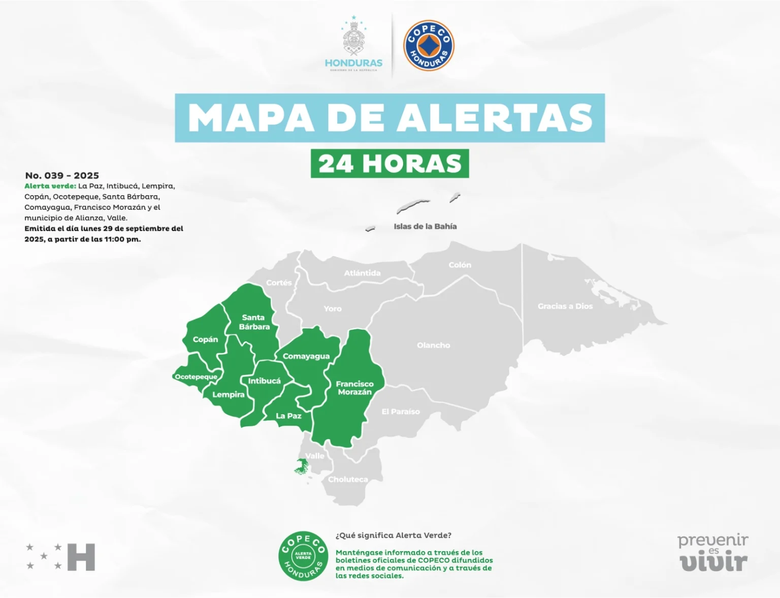 Lluvias y vaguada mantienen en alerta a varias regiones de Honduras 1 alerta verde