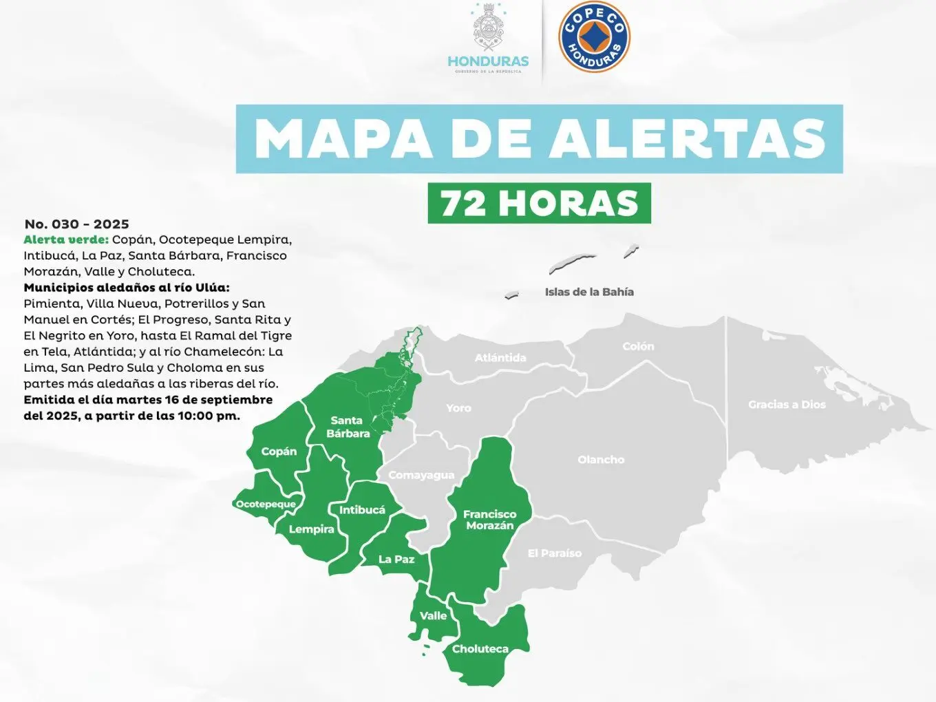 Copeco mantiene en alerta a diez departamentos y zonas ribereñas por lluvias 1 alerta verde ulua e1758116400428.jpg