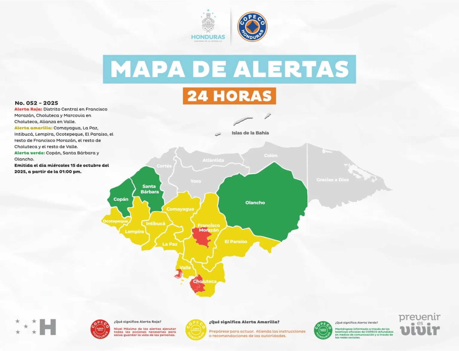 Ríos en aumento ponen en alerta a varios municipios de Honduras 1 mapa alerta 15